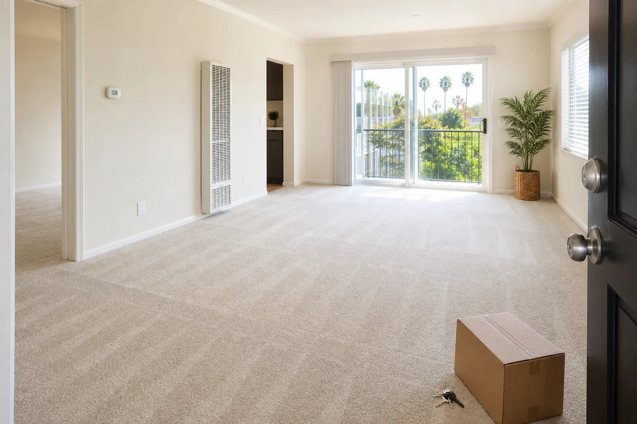 Empty apartment with freshly cleaned carpet ready for move-in